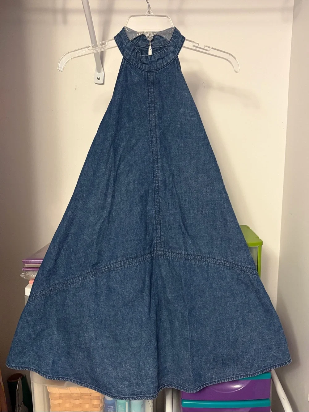 Free People Denim high neck & backless mini dress